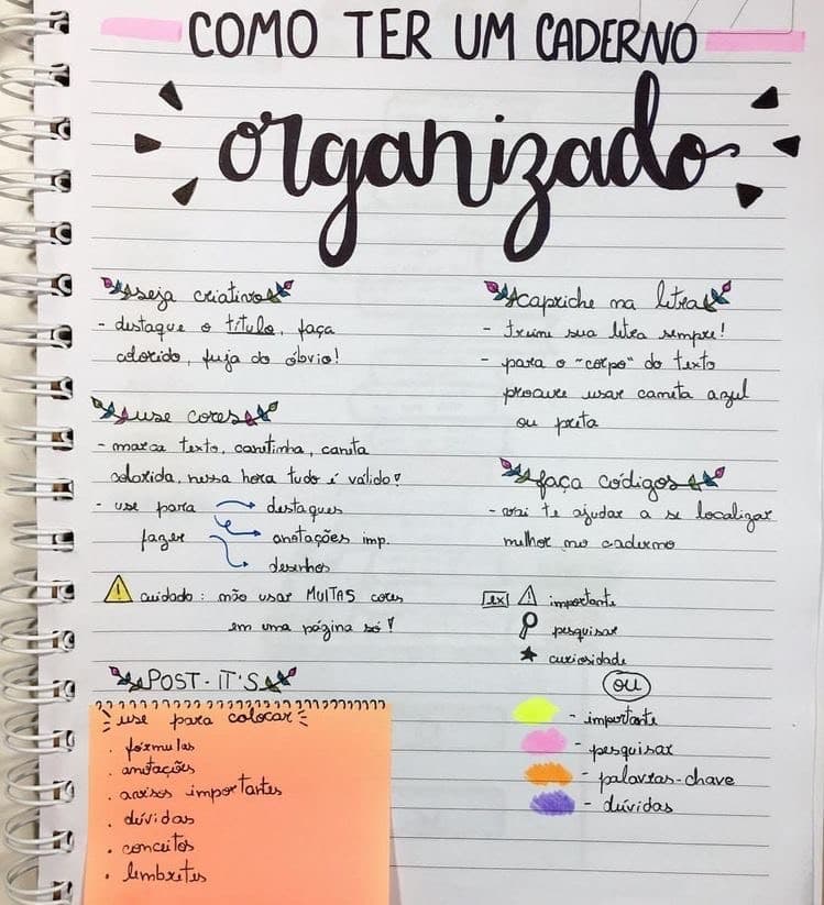 Fashion organização de caderno