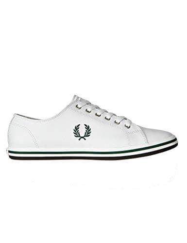 Moda Fred Perry Kingston Hombres Blanco/Ivy Cuero Zapatillas-UK 8