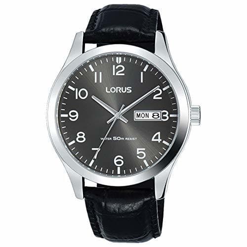 Moda LORUS- QUARTZ GENTS STAINLESS STEEL GREY DIAL BLACK STRAP WATCH