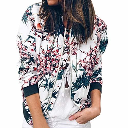 Moda Overdose Las Nuevas SeñOras De Las Mujeres Retro Floral O-Cuello Zipper Up