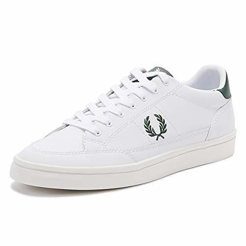 Moda Fred Perry Kingston Hombres Blanco/Ivy Cuero Zapatillas-UK 8