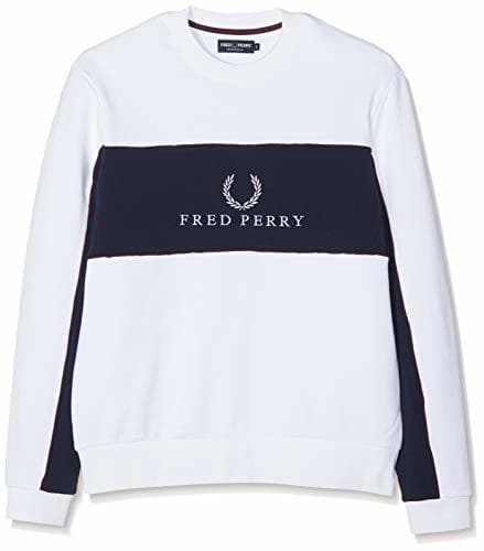 Fashion Fred Perry M4553-Panel Piped-100-S Sudadera, Blanco