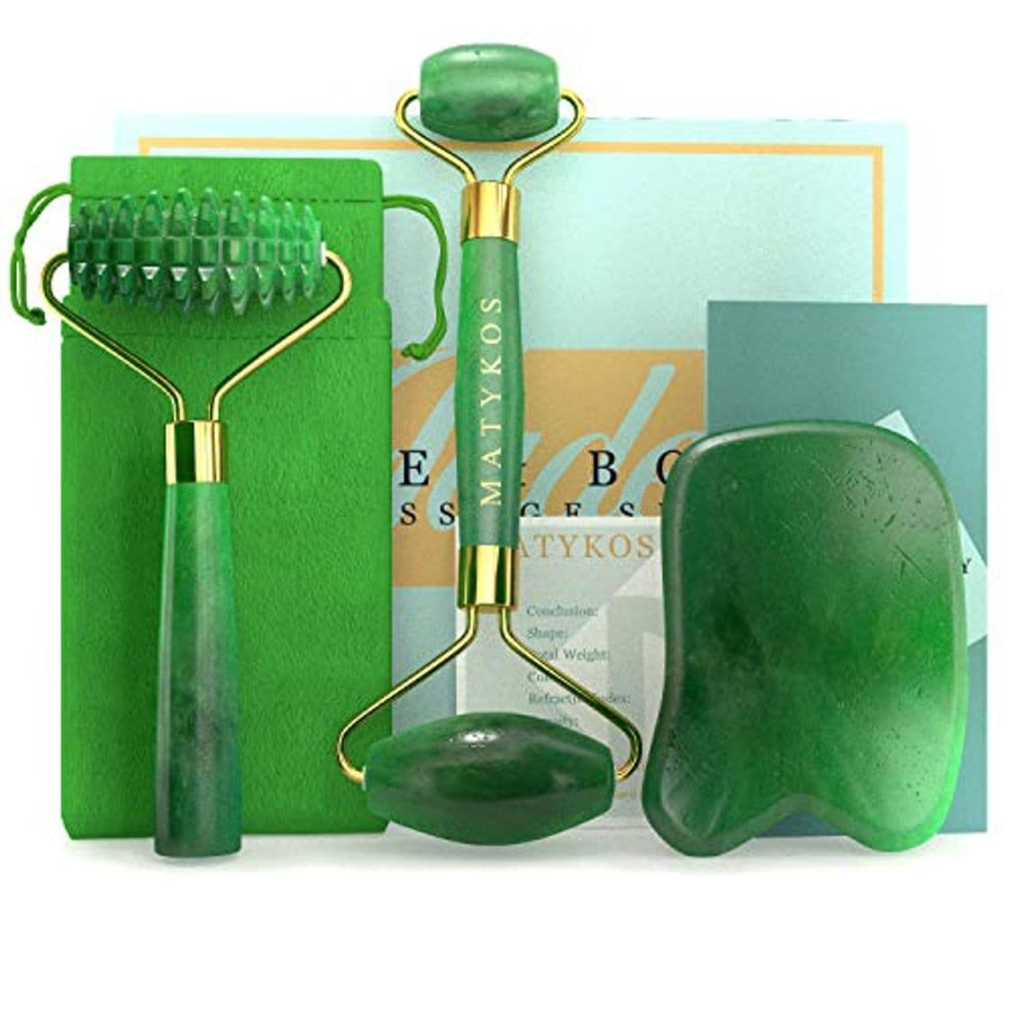 Producto Rodillo certificado de Jade para la cara y Gua Sha Cuidado de