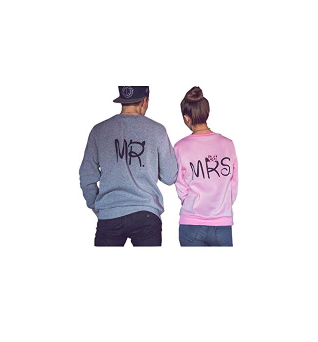 Moda Pareja Sudadera A Juego Mujeres Hombres Mrs MR Casual Pulóver Pack Grey