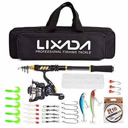 Fitness Lixada Combo de Pesca Caña de Pesca Telescópica+Carrete de Pesca Spinning Combo+Bolsa