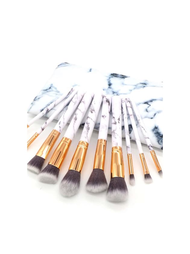 Producto 10pcs Marble Pattern Handle Makeup Brush With Makeup Bag