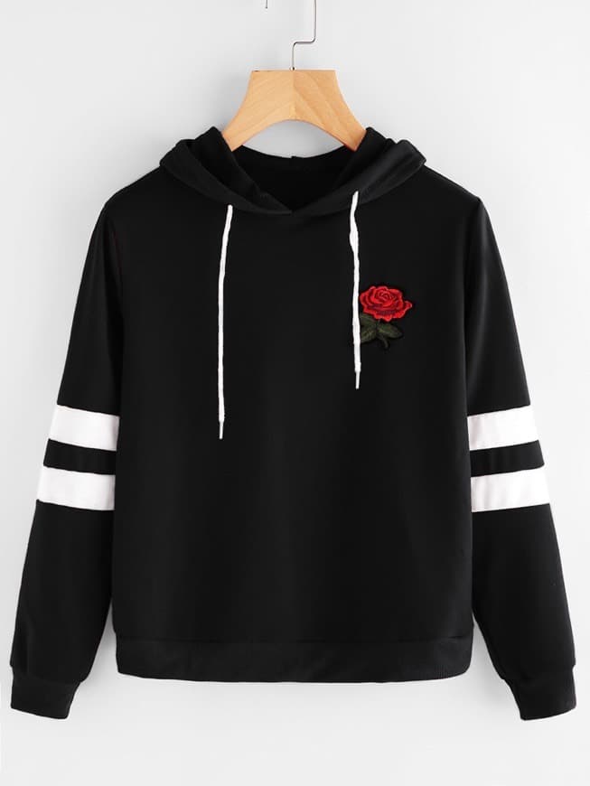 Producto Rose Patch Stripe Sleeve Hoodie