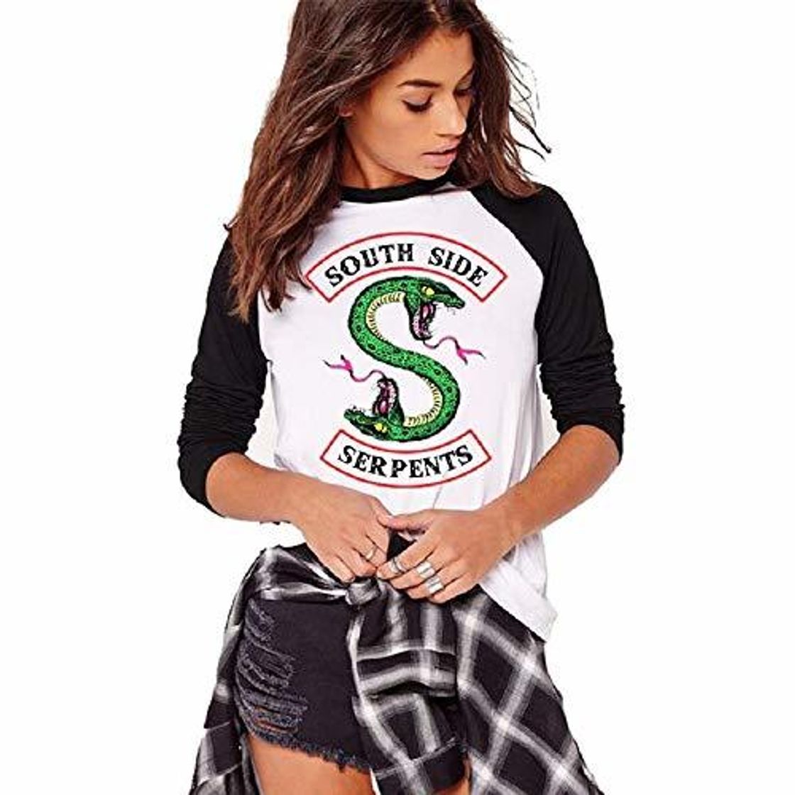 Moda Costura en Blanco y Negro Moda Riverdale-South Side Serpents Camiseta Estampada de