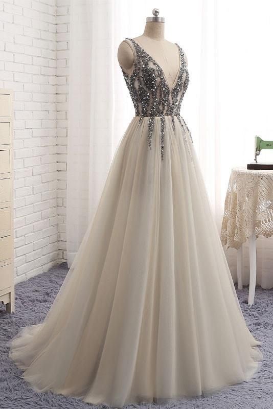 Moda V-neck long Tulle Prom 