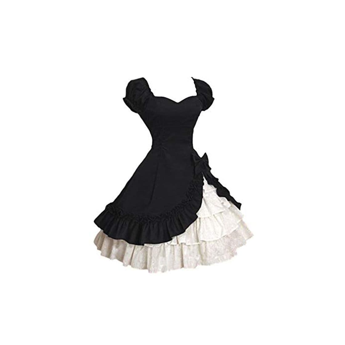 Product Mujer Vestido Lolita Vintage Vestido De Noche De Manga Corta Capas con Volantes Corte Gótico Traje De Cosplay con Arco