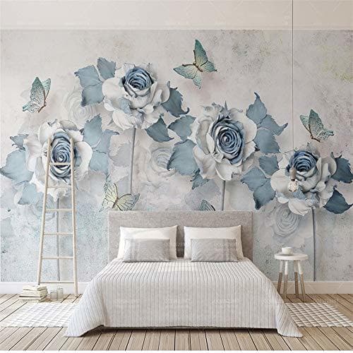 Home Mural Papel Pintado  Tela No Tejidapapeles Pintados Modernos Flor Azul Mariposa Papel De Pared Mural