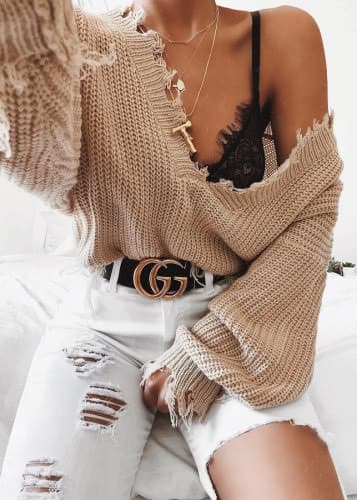 Product V-Neck Fringed Sweater