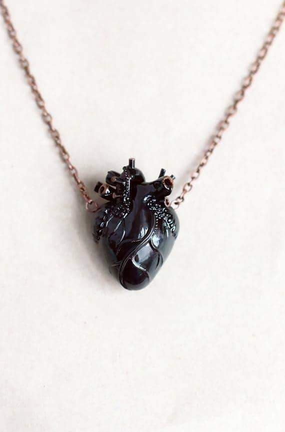 Moda Black Anatomical Heart Necklace
