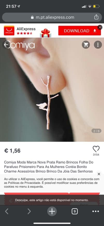 Producto Brincos Aliexpress