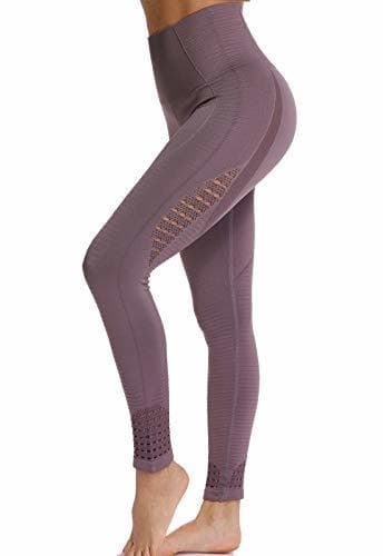 Moda FITTOO Leggings Sin Costuras Corte de Malla Mujer Pantalon Deportivo Alta Cintura