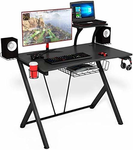 Place COSTWAY Mesa para Gaming Ergonómica Escritorio para Computadora Juego con Gancho Portavasos