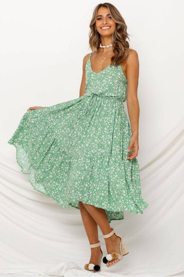 Moda Green floral midi dress 