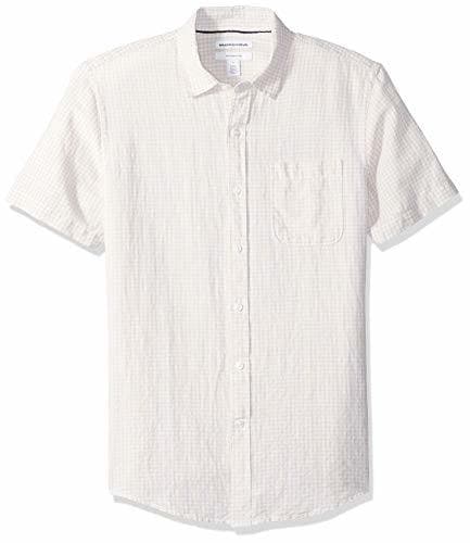 Fashion Amazon Essentials - Camisa de lino a rayas, de manga corta y