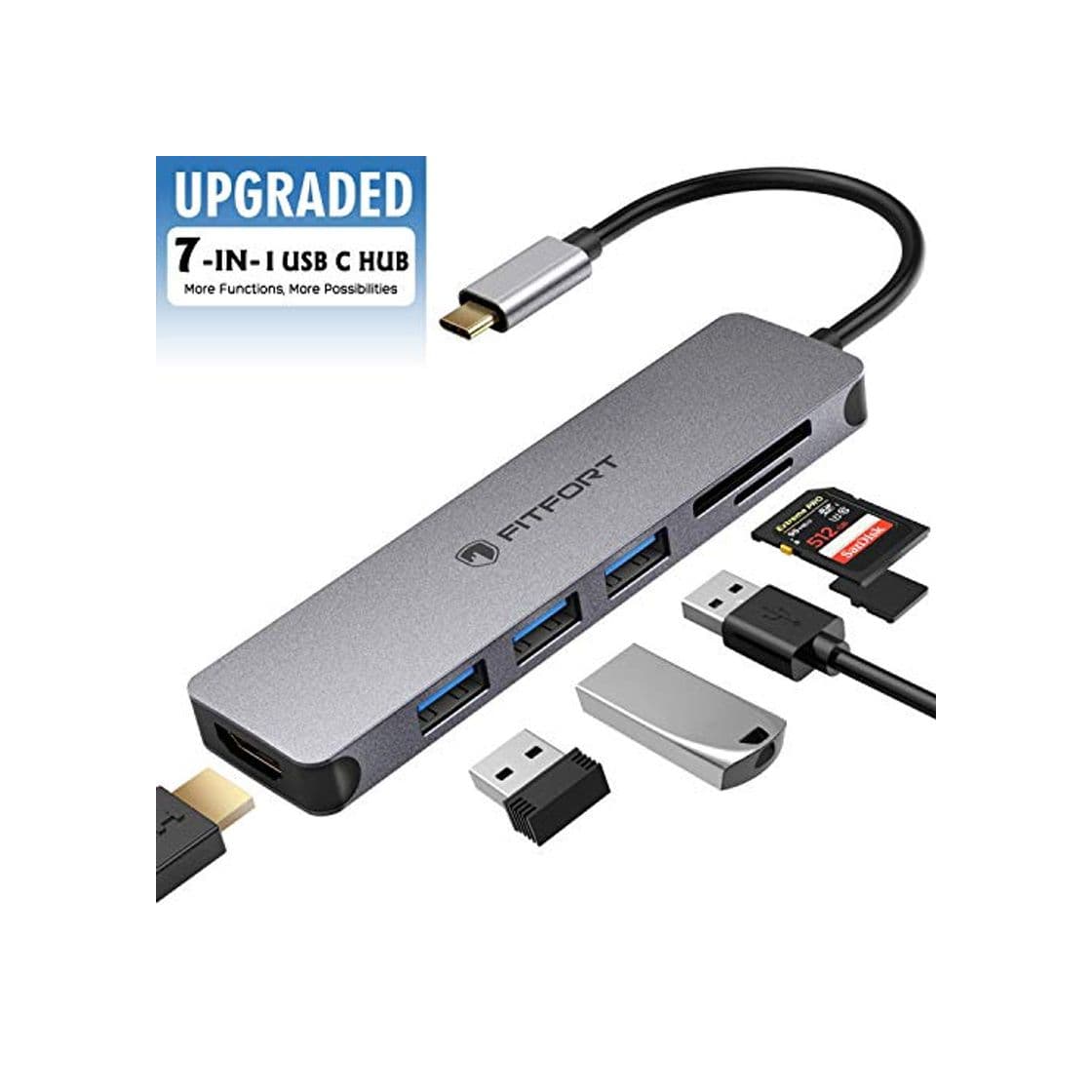 Electronic FITFORT Hub USB C - 7 En 1 USB C Adaptador a