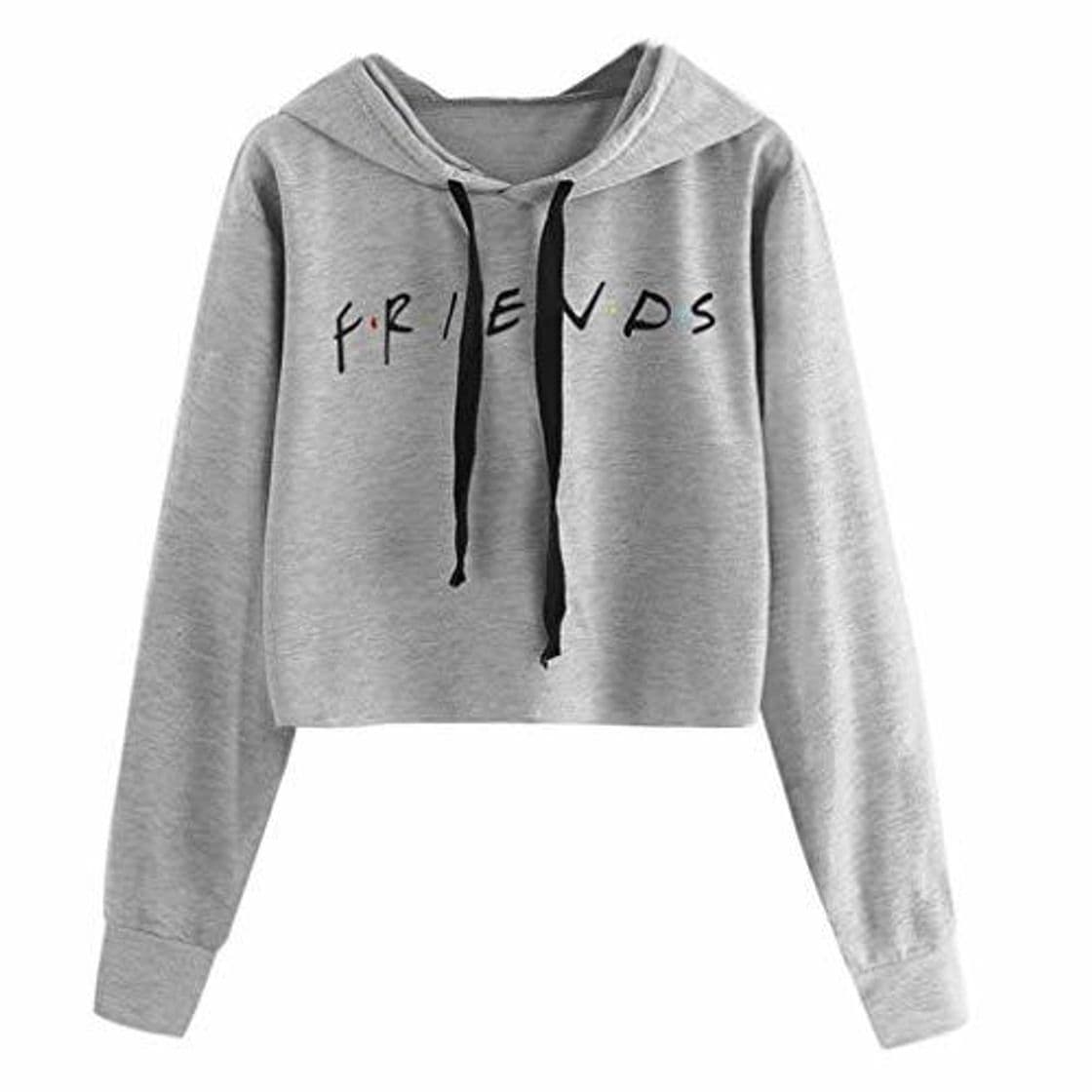 Moda JAGENIE Womens Friends Letter Impreso Hoodies Casual Crop Tops Pullover Sudaderas Suaves