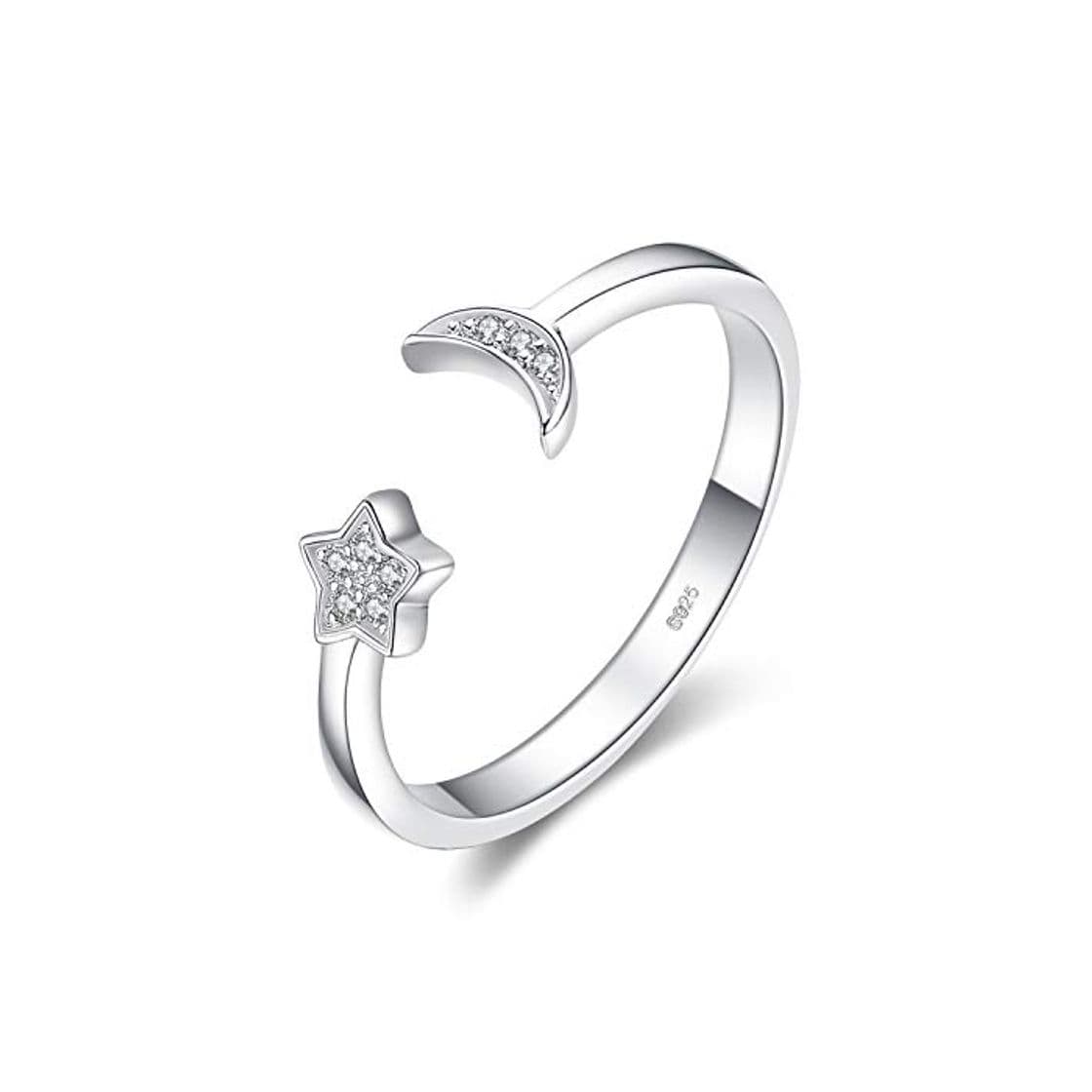 Producto JewelryPalace Luna Estrella CZ Pave Zirconia cúbica Anillo abierto ajustable Plata de