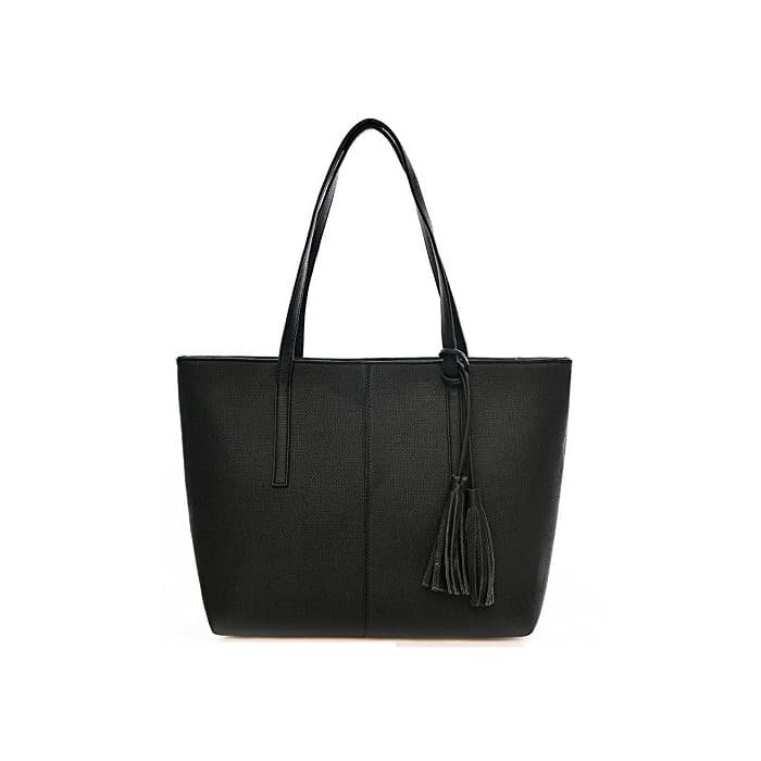 Moda TIBES bolso mujeres bolso negro Bolsos de mano bolsos bolso de cuero