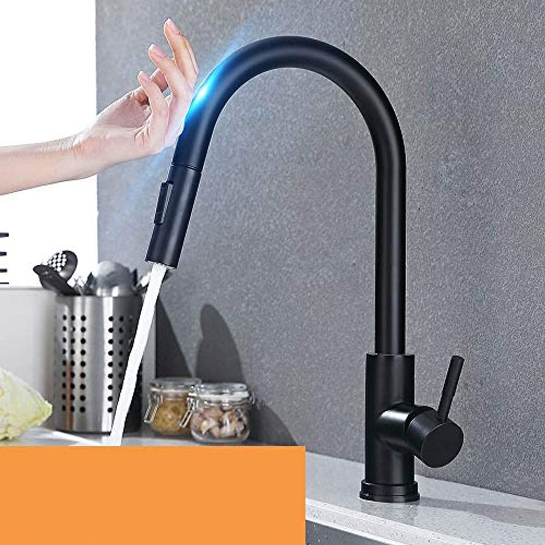 Producto 2 Funciones 360°Giratorio Grifo Extraiga El Sensor Negro Grifos De Cocina Acero