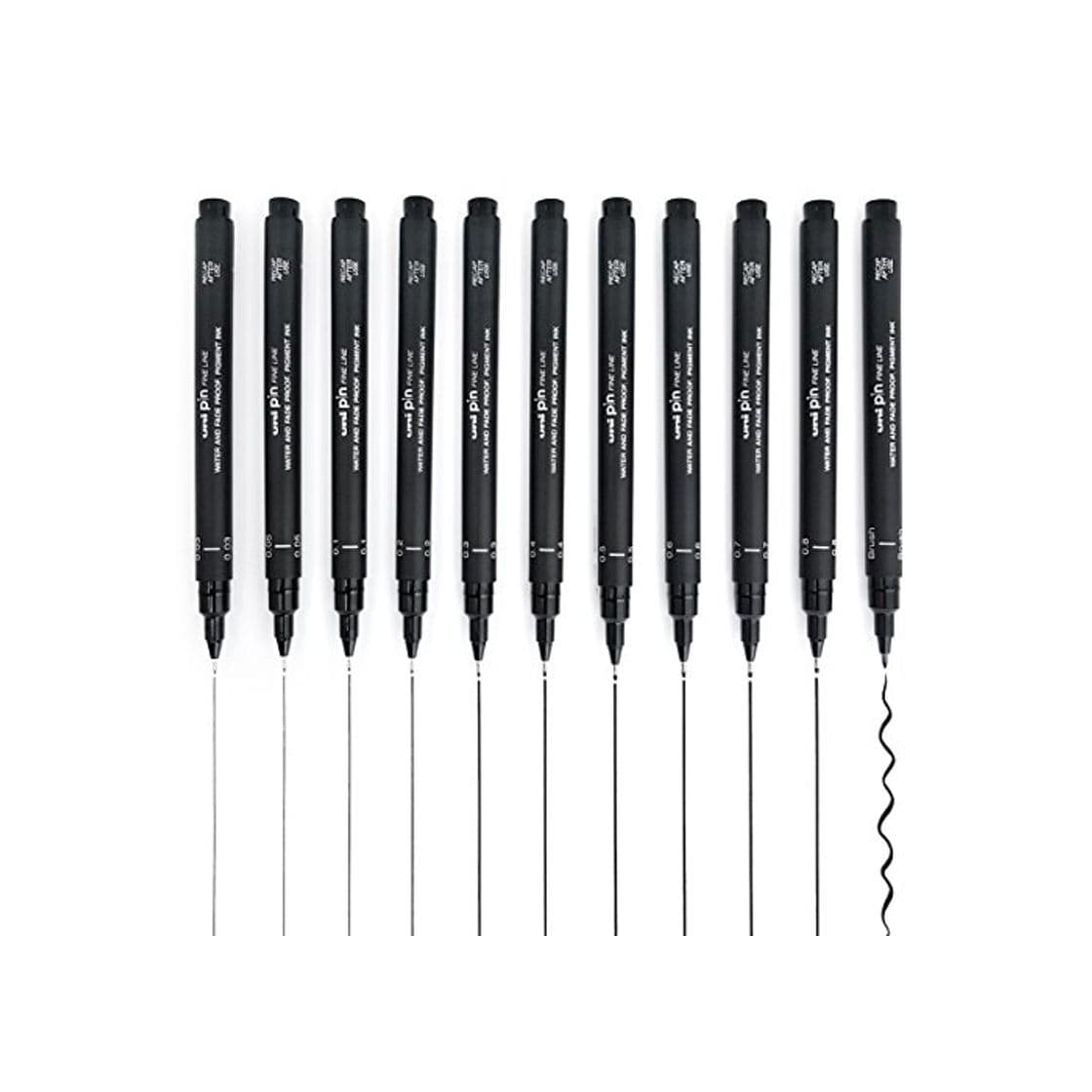 Producto Uni Pin Fineliner Stylo à dessin - Ensemble complet de 11 niveaux - Noir d'encre