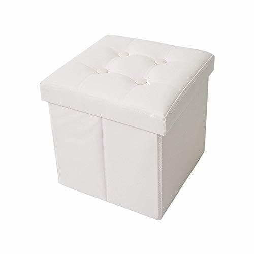 Home Rebecca Mobili Puf contenedor de Cuero sintético, Puff, Taburete Cubo, reposapiés Blanco