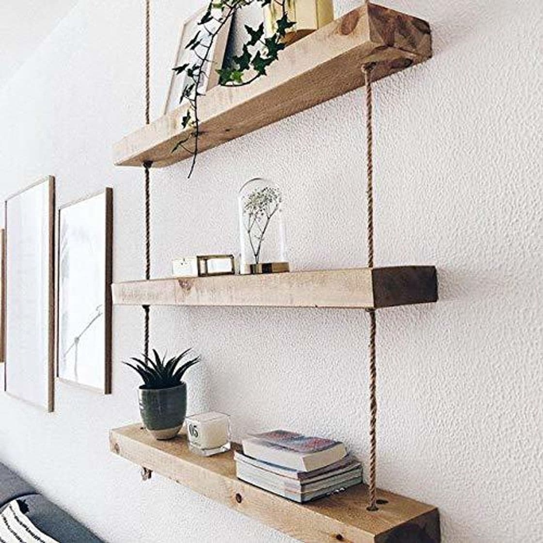 Product Hannun Estantería de Pared Makemba/Estantería de Madera Maciza y Cuerdas de Cáñamo