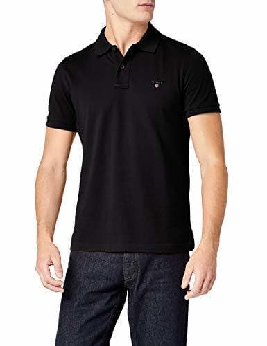 Moda GANT Solid Pique SS Rugger, Polo para Hombre, Negro