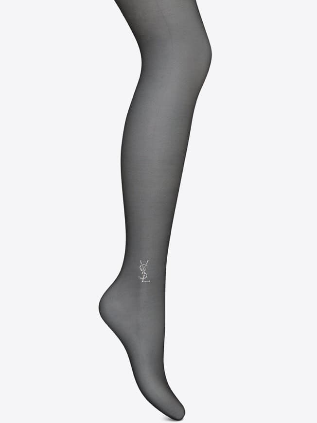 Moda Saint Laurent Sheer Tights With Crystal Interlocking YSL