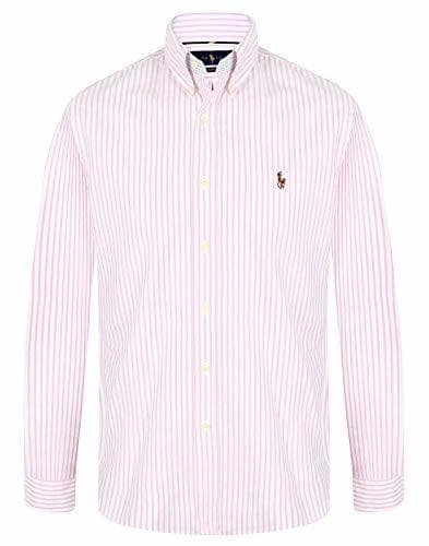 Lugar Ralph Lauren Camisa Oxford de Ajuste Entallado para Hombre Rosa Raya Rosada