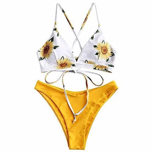 Moda ZAFUL Conjunto de Bikini con Relleno Push Up Triangular Busto Ajustable con