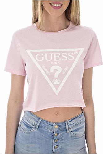 Producto Guess Camiseta para Mujer, sin Barriguita - Crop-Top, Logotipo Impreso, Cuello Redondo,