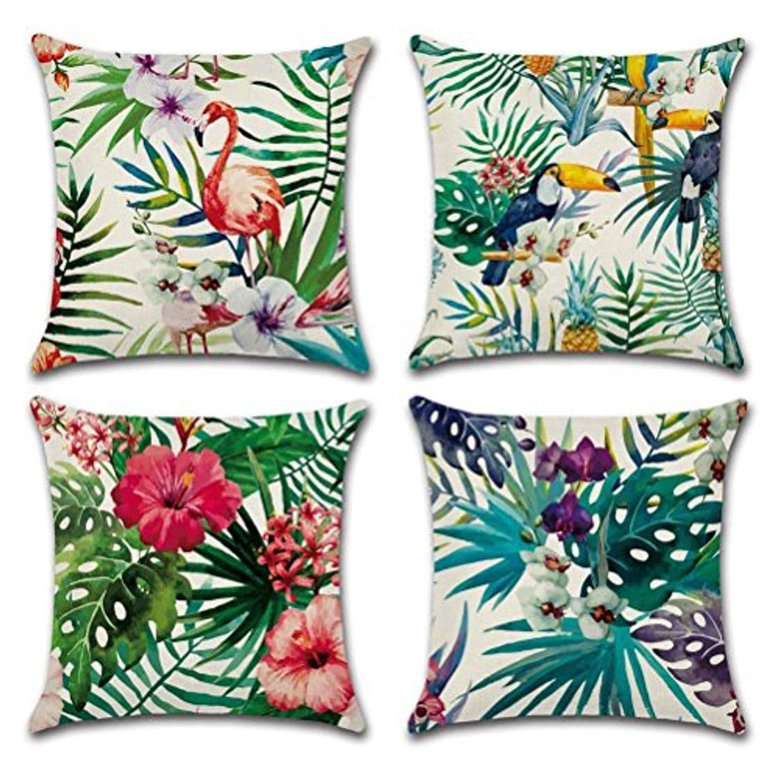 Producto Gspirit 4 Pack Tropical Flamenco Flor Hojas Algodón Lino Throw Pillow Case