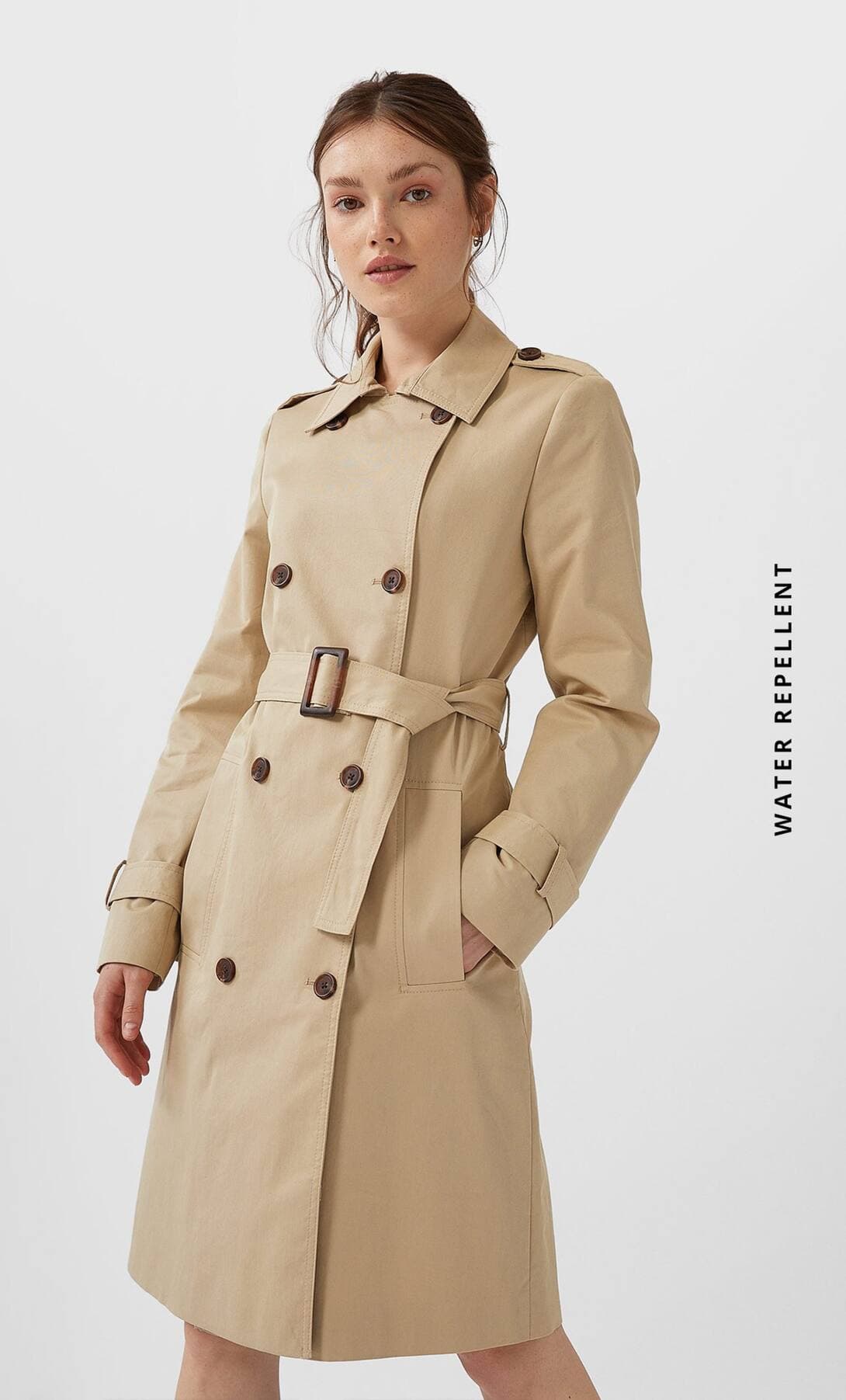 Moda Stradivarius- Trench básico impermeável