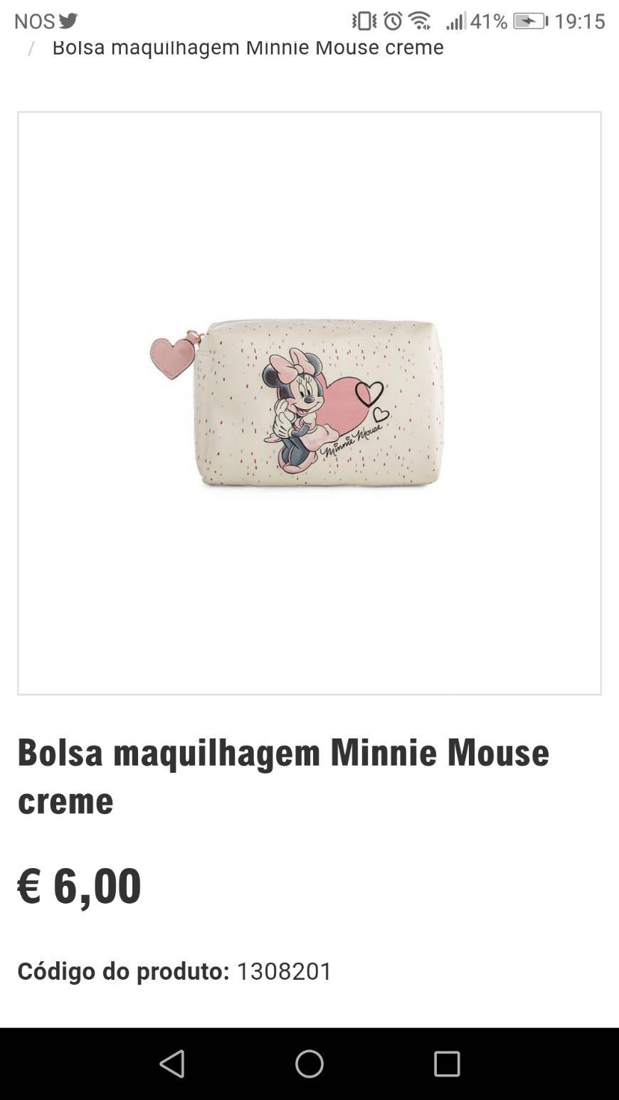 Fashion Bolsa maquilhagem Minnie Mouse creme