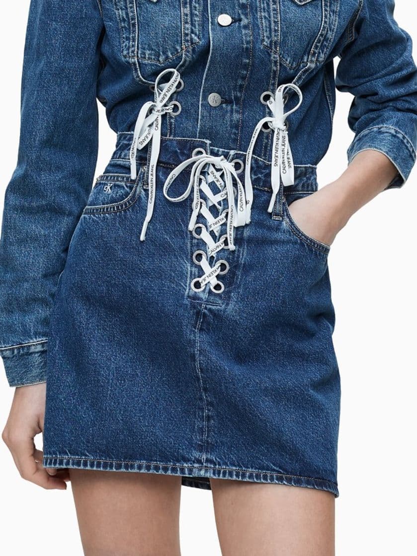 Product Lace Up Denim Mini Skirt CALVIN KLEIN