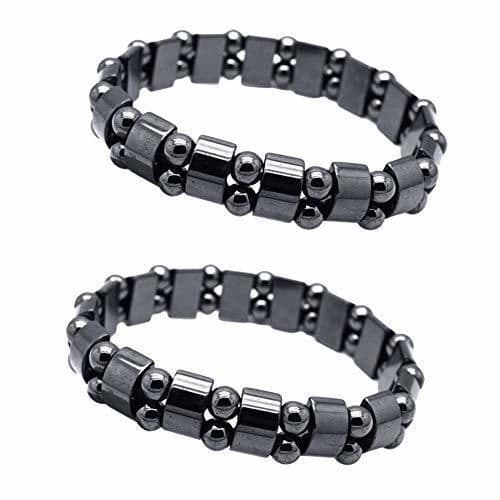 Lugar EQLEF Hematita magnética Pulsera 2 pcs Hombres hematita Terapia magnético de Metal de