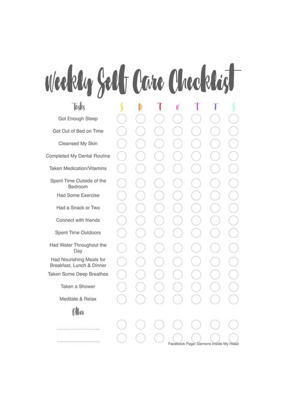 Product Weekly self care checklist