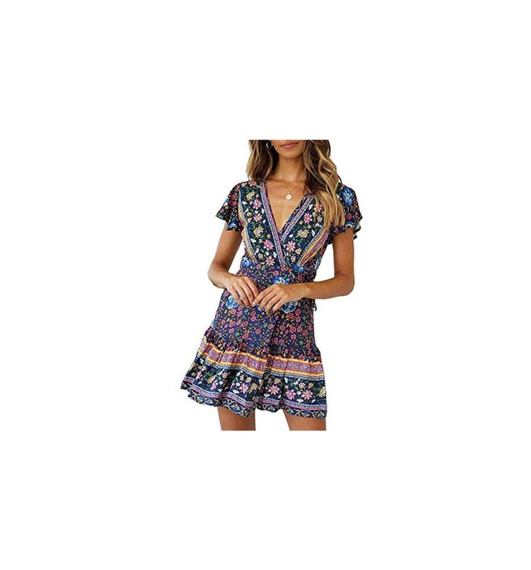 Product Abravo Mujer Vestido?Bohemio Corto Florales Nacional Verano Vestido Casual Magas Cortas Chic