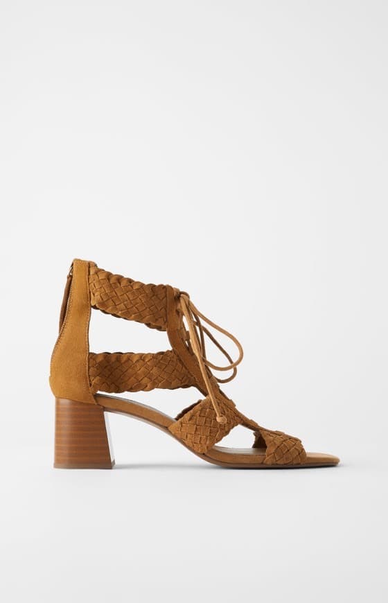 Product Braided leather mid-heel sandals-Zara