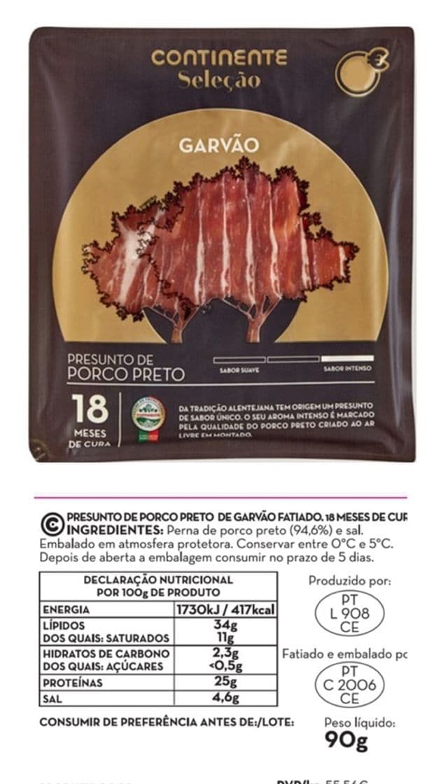 Producto Presunto de Garvão Porco Preto18 meses cura Fatiado - Continente