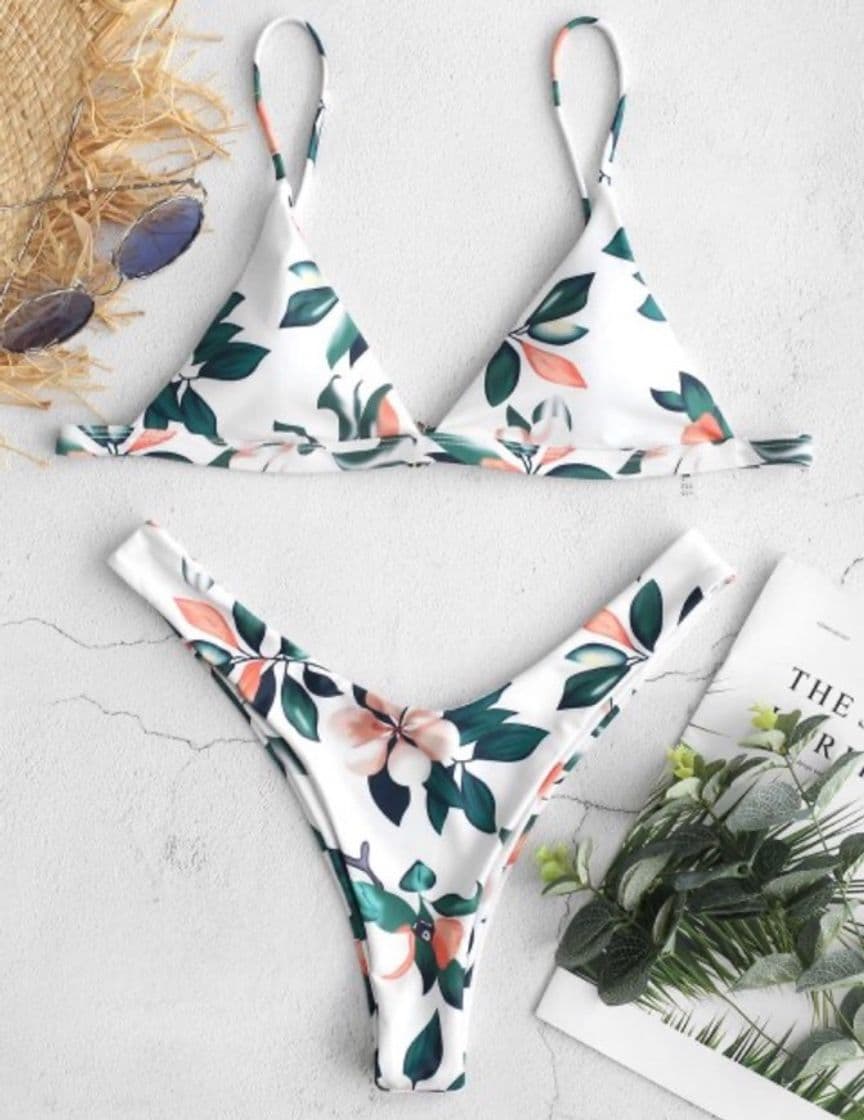 Product ZAFUL Leaf Print High Leg Bikini Set