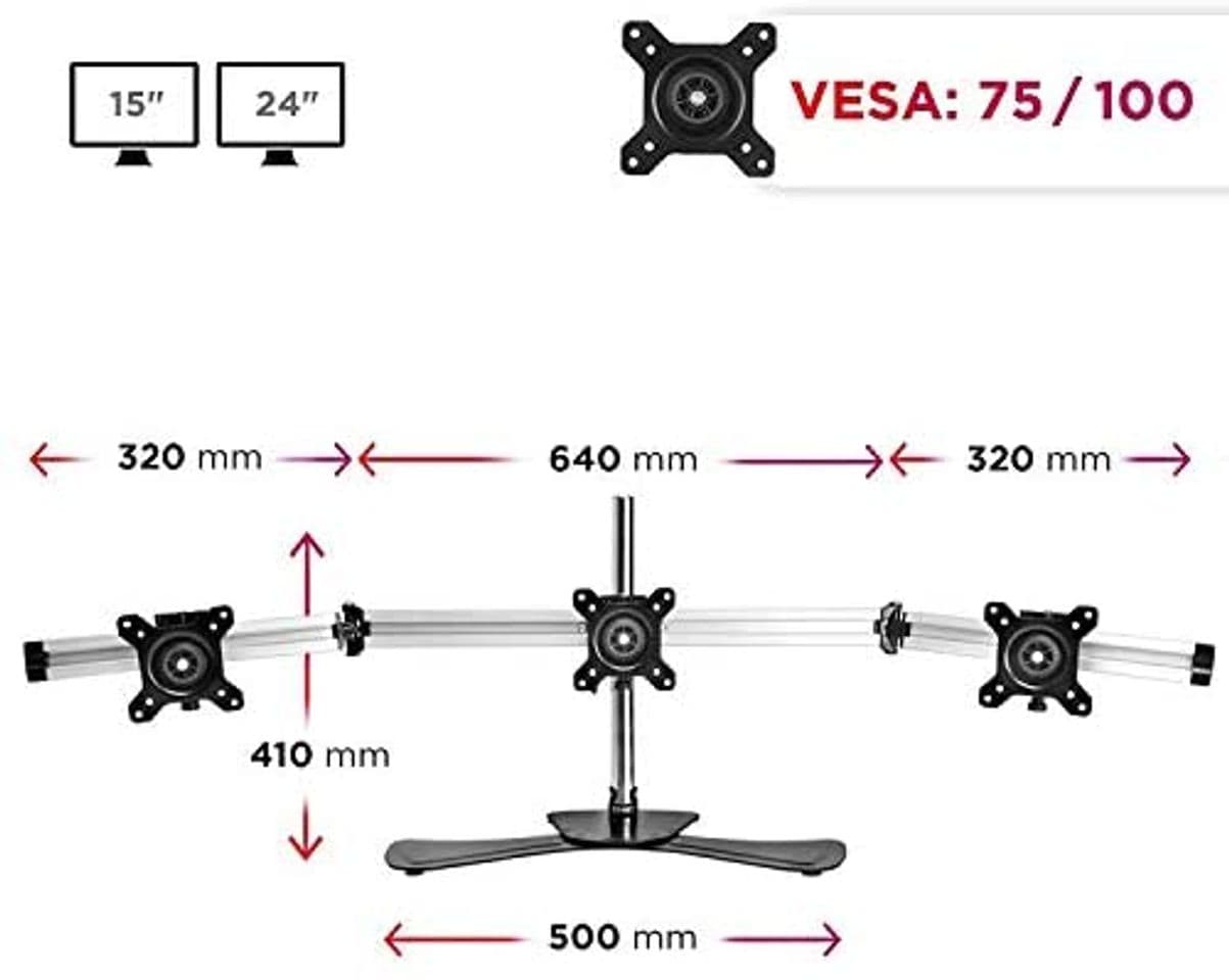 Fashion Duronic DM753 Soporte para 3 Monitores de 15" a 24" Pulgadas