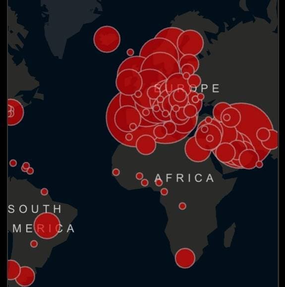 Fashion Mapa mundo com atualização diária da propagação do vírus.