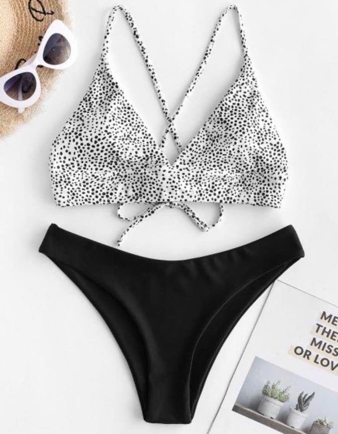 Fashion Dalmatian Dot Crisscross High Leg Bikini 