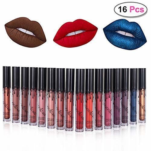 Belleza 16 colores impermeable mate brillo de labios pintalabios maquillaje líquido Pintalabios belleza