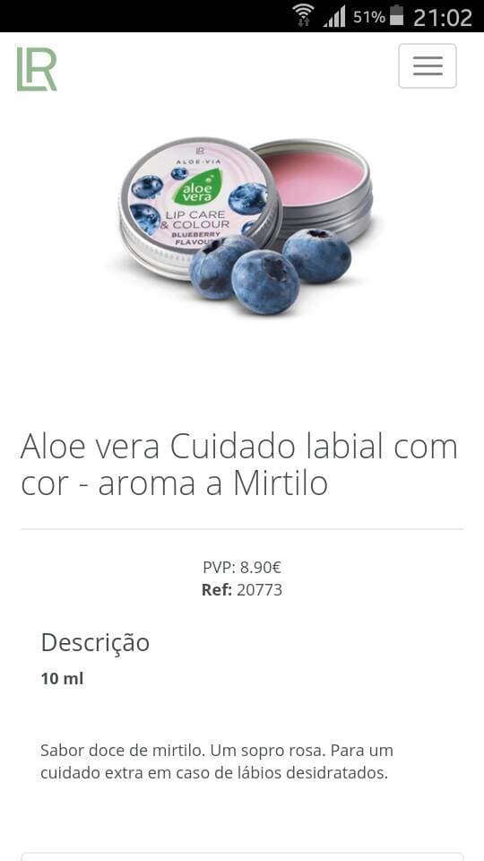 Product Aloe Vera cuidado labial com aroma a mirtilo